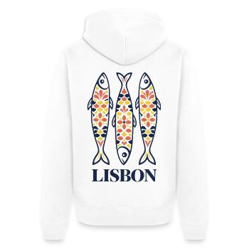 Lissabon, Portugal Sardinen, bunte Volkskunst - Unisex Premium Bio Zip Hoodie - Weiß - Hinten - Thijin (182cm)