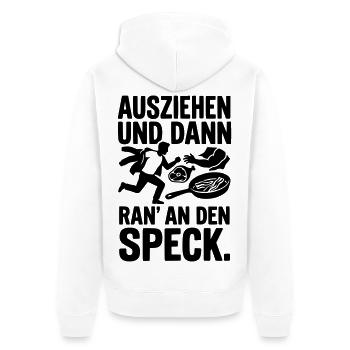ausziehen ran an den speck - Unisex Premium Bio Zip Hoodie - Weiß - Hinten - Thijin (182cm)