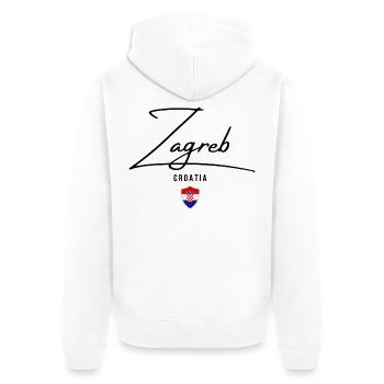 Ich liebe Zagreb, Zagreb Kroatien - Unisex Premium Bio Zip Hoodie - Weiß - Hinten - Thijin (182cm)