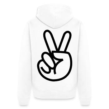 Frieden, Friedenszeichen, Hand mit zwei Fingern nach oben # - Unisex Premium Bio Zip Hoodie - Weiß - Hinten - Thijin (182cm)