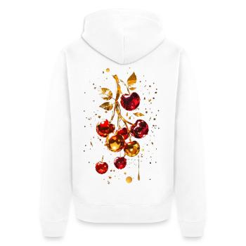 Kirschen mit Gold - Unisex Premium Bio Zip Hoodie - Weiß - Hinten - Thijin (182cm)