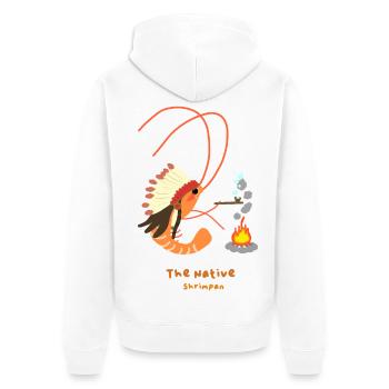 The Native Shrimpan , Native American Shrimp Fun - Unisex Premium Organic Zip Hoodie - white - Back - Thijin (182cm)