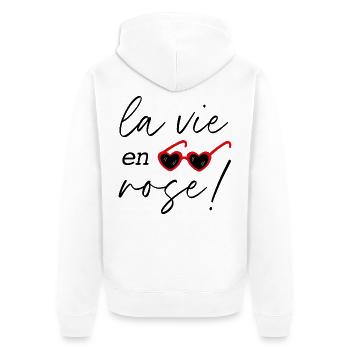 "La vie en rose" - Unisex Premium Bio Zip Hoodie - Weiß - Hinten - Thijin (182cm)