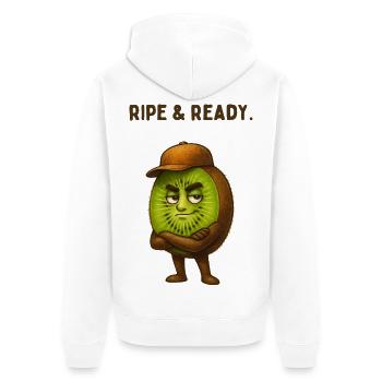 Kiwi Hero: Mature & Ready - Unisex Premium Organic Zip Hoodie - white - Back - Thijin (182cm)