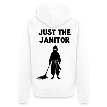 Just The Janitor – Ninja Humor Spruch - Unisex Premium Bio Zip Hoodie - Weiß - Hinten - Thijin (182cm)