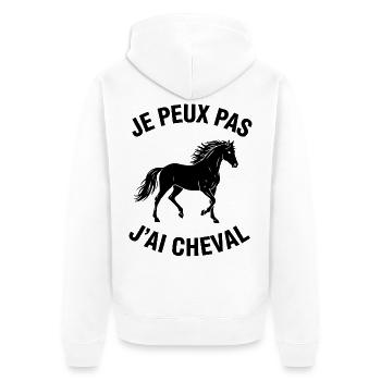 Ich kann nicht, ich habe ein Pferd - Unisex Premium Bio Zip Hoodie - Weiß - Hinten - Thijin (182cm)