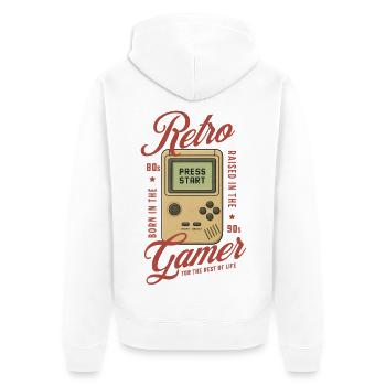 Retro Gamer 80er 90er Gaming Nostalgie - Unisex Premium Bio Zip Hoodie - Weiß - Hinten - Thijin (182cm)