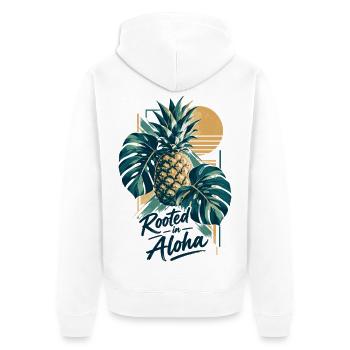 Minimalistische Monstera & Ananas: Aloha Vibe - Unisex Premium Bio Zip Hoodie - Weiß - Hinten - Thijin (182cm)
