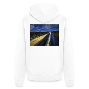 Endloser Weg - Unisex Premium Bio Zip Hoodie - Weiß - Hinten - Thijin (182cm)