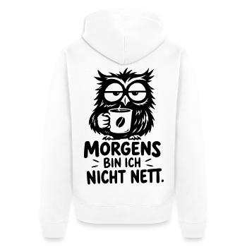 Lustige Kaffee Eule – Morgens bin ich nicht nett - Unisex Premium Bio Zip Hoodie - Weiß - Hinten - Thijin (182cm)