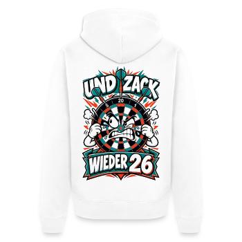 Und Zack Wieder 26 Dartboard - Unisex Premium Bio Zip Hoodie - Weiß - Hinten - Thijin (182cm)