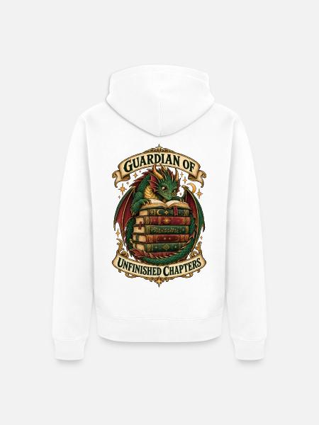 RobVibe Bücherdrache der unvollendeten Kapitel - Unisex Premium Bio Zip Hoodie - Weiß