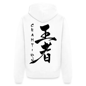 The word champion in Japanese (black) - Unisex Premium Organic Zip Hoodie - white - Back - Thijin (182cm)