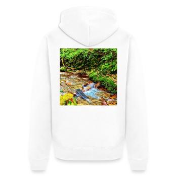 Wasserfall im Grünen Naturdesign - Unisex Premium Bio Zip Hoodie - Weiß - Hinten - Thijin (182cm)