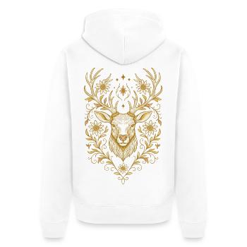 Noble Deer Head - Folk Festival &amp; Forest Love - Unisex Premium Organic Zip Hoodie - white - Back - Thijin (182cm)