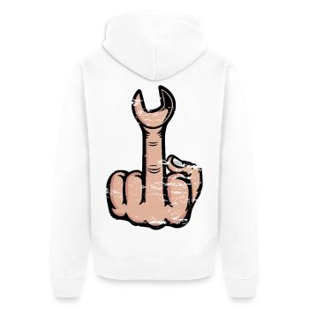 Middle Finger Stinky Finger Wrench - Unisex Premium Organic Zip Hoodie - white - Back - Thijin (182cm)
