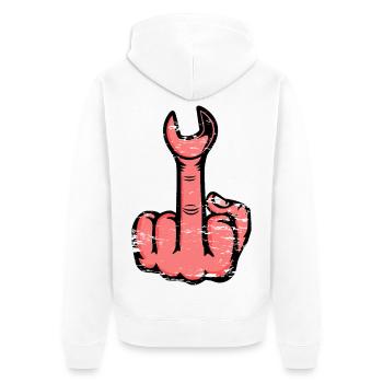 Doigt du milieu Clé à doigt puante Conception - Veste à capuche bio Premium Unisexe - blanc - Dos - Thijin (182cm)