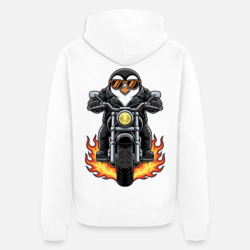 Cool Biker Penguin Motorcycle Flames - Veste à capuche bio Premium Unisexe - blanc