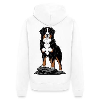 Bernese Mountain Dog on Rock Mountain Portrait - Unisex Premium Organic Zip Hoodie - white - Back - Thijin (182cm)