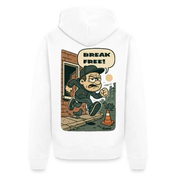 Braquage de rue Break Free – Cartoon Runner - Veste à capuche bio Premium Unisexe - blanc - Dos - Thijin (182cm)