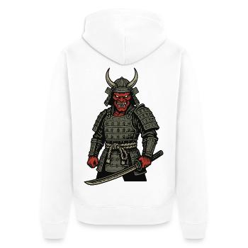 Oni Samurai - Demonic Warrior - Unisex Premium Organic Zip Hoodie - white - Back - Thijin (182cm)