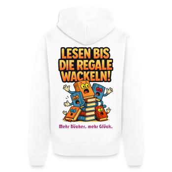 Lesen bis die Regale wackeln. - Unisex Premium Bio Zip Hoodie - Weiß - Hinten - Thijin (182cm)