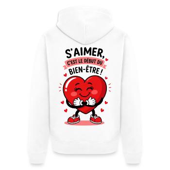 Cœur mignon : L'amour de soi est le point de dépar - Veste à capuche bio Premium Unisexe - blanc - Dos - Thijin (182cm)