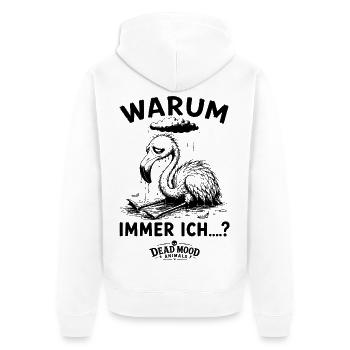 Trauriger Flamingo | Sarkasmus & Schwarzer Humor - Unisex Premium Bio Zip Hoodie - Weiß - Hinten - Thijin (182cm)