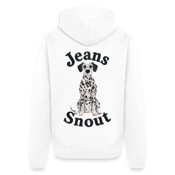 Dalmatiner im Jeansflicken-Stil - Unisex Premium Bio Zip Hoodie - Weiß - Hinten - Thijin (182cm)