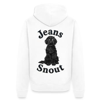 Schwarzer Doodle im Jeansflicken-Stil - Unisex Premium Bio Zip Hoodie - Weiß - Hinten - Thijin (182cm)
