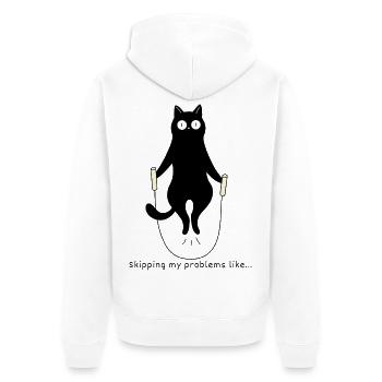 Seilspringende Katze – Lustiges Fitnessmotiv - Unisex Premium Bio Zip Hoodie - Weiß - Hinten - Thijin (182cm)