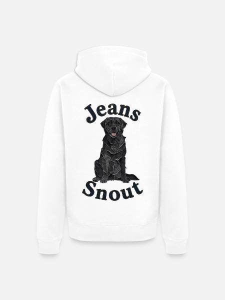 Schwarzer Labrador Retriever im Jeansflicken-Stil - Unisex Premium Bio Zip Hoodie - Weiß