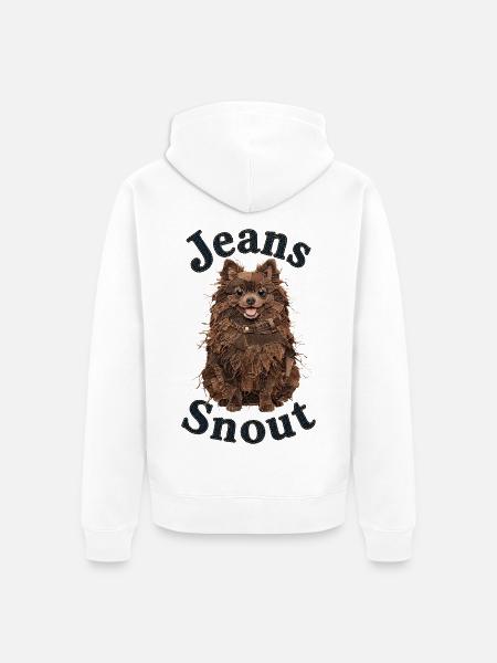 Brauner Spitz im Jeansflicken-Stil - Unisex Premium Bio Zip Hoodie - Weiß