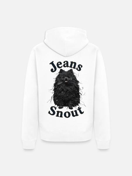 Schwarzer Spitz im Jeansflicken-Stil - Unisex Premium Bio Zip Hoodie - Weiß