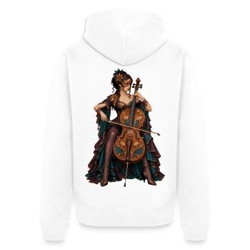 Cello Diva im ArtNouveau Gewand - Unisex Premium Bio Zip Hoodie - Weiß - Hinten - Thijin (182cm)