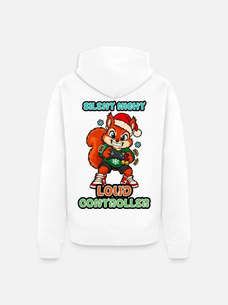 Stille Nacht Lauter Controller Weihnachts-Eichhörnchen - Unisex Premium Bio Zip Hoodie - Weiß