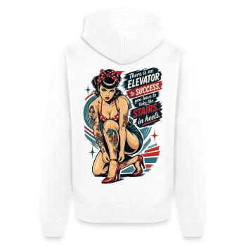 Old School Pin-Up: Success in Heels Spruch - Unisex Premium Bio Zip Hoodie - Weiß - Hinten - Thijin (182cm)