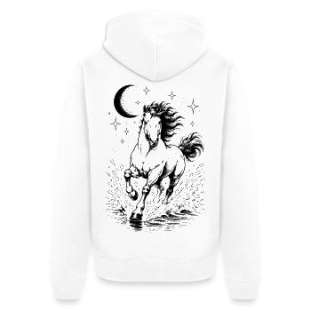 Himmlische Pferde-Halbmond-Tuschzeichnung - Unisex Premium Bio Zip Hoodie - Weiß - Hinten - Thijin (182cm)
