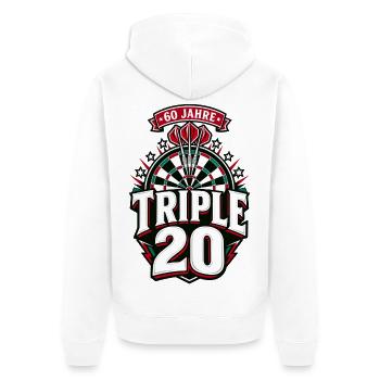 Dart Triple 20 Jubiläum - Unisex Premium Bio Zip Hoodie - Weiß - Hinten - Thijin (182cm)