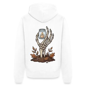 Skeletthand mit brennendem Licht - Unisex Premium Bio Zip Hoodie - Weiß - Hinten - Thijin (182cm)