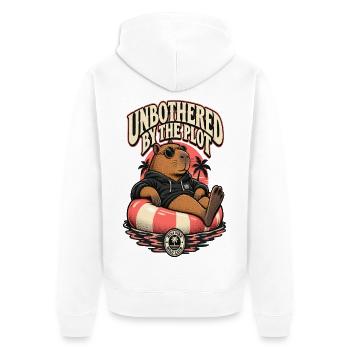 RobVibe Wild Club – Ungestörter Capybara - Unisex Premium Bio Zip Hoodie - Weiß - Hinten - Thijin (182cm)