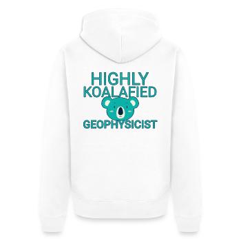 Geophysicist Koalafied Geophysics - Unisex Premium Bio Zip Hoodie - Weiß - Hinten - Thijin (182cm)