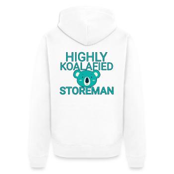 Storeman Koalafied - Unisex Premium Bio Zip Hoodie - Weiß - Hinten - Thijin (182cm)