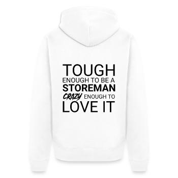 Storeman Crazy - Unisex Premium Bio Zip Hoodie - Weiß - Hinten - Thijin (182cm)