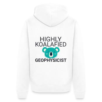 Geophysicist Koalafied Geophysics - Unisex Premium Bio Zip Hoodie - Weiß - Hinten - Thijin (182cm)