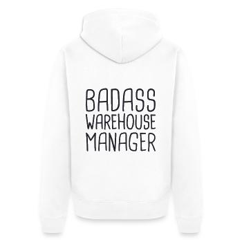 Warehouse Manager Badass - Unisex Premium Bio Zip Hoodie - Weiß - Hinten - Thijin (182cm)