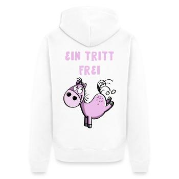 Ein Tritt Frei Pferdchen - Unisex Premium Bio Zip Hoodie - Weiß - Hinten - Thijin (182cm)