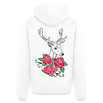Reh Hirsch Geweih Rosen Oktober-fest - Unisex Premium Bio Zip Hoodie - Weiß - Hinten - Thijin (182cm)