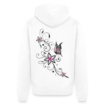 Filigrane Ranke mit Schmetterling und Blumen - Unisex Premium Bio Zip Hoodie - Weiß - Hinten - Thijin (182cm)