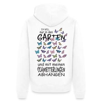 Schmetterlinge und mein Garten - Unisex Premium Bio Zip Hoodie - Weiß - Hinten - Thijin (182cm)